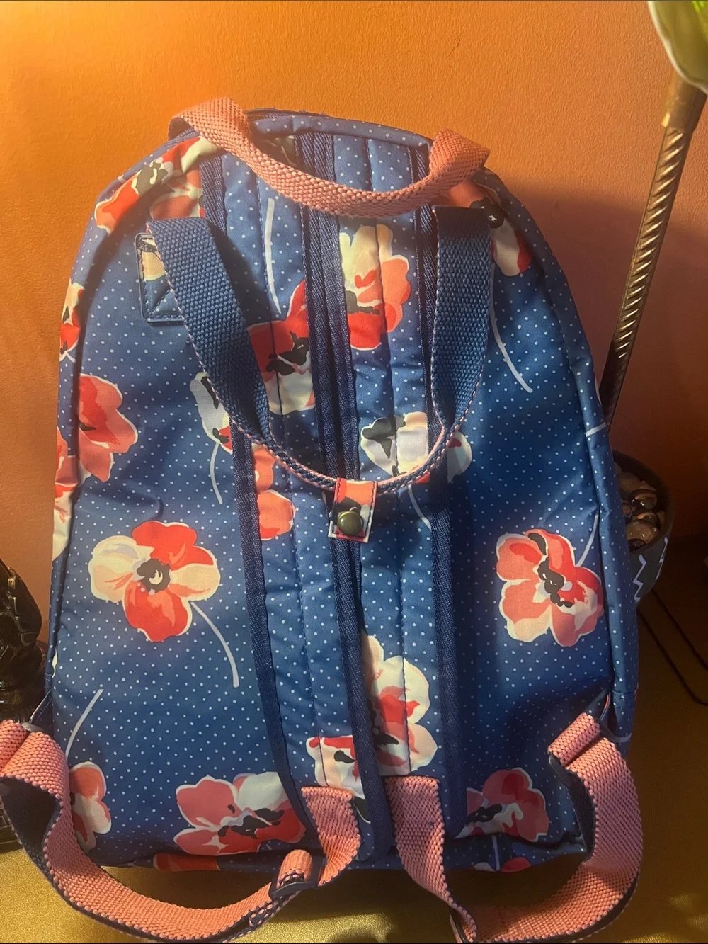 Cath Kidston Navy Blue Floral Backpack with Coral Poppies